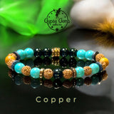 Turquoise - Black Obsidian, Rudraksha Seed, Palo Santo, Silver-Copper-Gold Hematite, Black Ebony Wood•Custom Size•Round Smooth Stretch (8mm) Natural Gemstone Crystal Energy Bead Bracelet