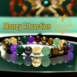 Intention - Money Attraction (Malachite + Aventurine + Citrine + Tiger Eye + Amethyst + Pyrite + Hematite + Garnet) Custom Size Round Smooth Stretch (8mm) Natural Gemstone Crystal Energy Bead Bracelet