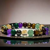 Intention - Money Attraction (Malachite + Aventurine + Citrine + Tiger Eye + Amethyst + Pyrite + Hematite + Garnet) Custom Size Round Smooth Stretch (8mm) Natural Gemstone Crystal Energy Bead Bracelet