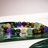 Intention - Money Attraction (Malachite + Aventurine + Citrine + Tiger Eye + Amethyst + Pyrite + Hematite + Garnet) Custom Size Round Smooth Stretch (8mm) Natural Gemstone Crystal Energy Bead Bracelet