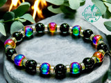 Hematite Rainbow, Black Onyx, Silver Hematite Disk Spacers Custom Size  Round Smooth Stretch (8mm) Natural Gemstone Crystal Energy Bead Bracelet