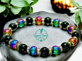 Hematite Rainbow, Black Onyx, Silver Hematite Disk Spacers Custom Size  Round Smooth Stretch (8mm) Natural Gemstone Crystal Energy Bead Bracelet