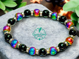 Hematite Rainbow, Black Onyx, Silver Hematite Disk Spacers Custom Size  Round Smooth Stretch (8mm) Natural Gemstone Crystal Energy Bead Bracelet