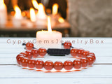 Carnelian Braided Macrame Adjustable Sliding Knot Round Smooth (8mm) Natural Gemstone Crystal Energy Bead Bracelet