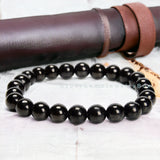 Jet - (Black Gem Lignite, Azabache) Custom Size Round Smooth Stretch (8mm) Natural Gemstone Crystal Energy Bead Bracelet