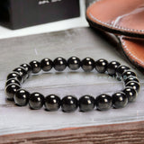 Jet - (Black Gem Lignite, Azabache) Custom Size Round Smooth Stretch (8mm) Natural Gemstone Crystal Energy Bead Bracelet
