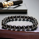 Jet - (Black Gem Lignite, Azabache) Custom Size Round Smooth Stretch (8mm) Natural Gemstone Crystal Energy Bead Bracelet