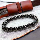 Jet - (Black Gem Lignite, Azabache) Custom Size Round Smooth Stretch (8mm) Natural Gemstone Crystal Energy Bead Bracelet