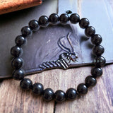 Jet - (Black Gem Lignite, Azabache) Custom Size Round Smooth Stretch (8mm) Natural Gemstone Crystal Energy Bead Bracelet