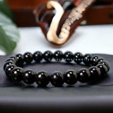 Jet - (Black Gem Lignite, Azabache) Custom Size Round Smooth Stretch (8mm) Natural Gemstone Crystal Energy Bead Bracelet