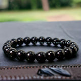Jet - (Black Gem Lignite, Azabache) Custom Size Round Smooth Stretch (8mm) Natural Gemstone Crystal Energy Bead Bracelet