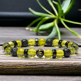 Peridot + OHM Mantra Prayer Focus Bead + Lava Stone + Ebony Wood Custom Size Round Smooth Stretch (8mm) Natural Gemstone Crystal Energy Bead Bracelet