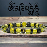 Peridot + OHM Mantra Prayer Focus Bead + Lava Stone + Ebony Wood Custom Size Round Smooth Stretch (8mm) Natural Gemstone Crystal Energy Bead Bracelet