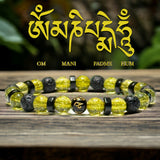 Peridot + OHM Mantra Prayer Focus Bead + Lava Stone + Ebony Wood Custom Size Round Smooth Stretch (8mm) Natural Gemstone Crystal Energy Bead Bracelet