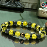 Peridot + OHM Mantra Prayer Focus Bead + Lava Stone + Ebony Wood Custom Size Round Smooth Stretch (8mm) Natural Gemstone Crystal Energy Bead Bracelet