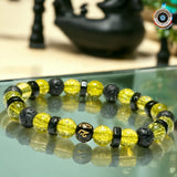 Peridot + OHM Mantra Prayer Focus Bead + Lava Stone + Ebony Wood Custom Size Round Smooth Stretch (8mm) Natural Gemstone Crystal Energy Bead Bracelet