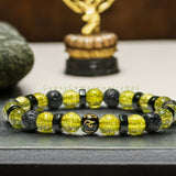 Peridot + OHM Mantra Prayer Focus Bead + Lava Stone + Ebony Wood Custom Size Round Smooth Stretch (8mm) Natural Gemstone Crystal Energy Bead Bracelet