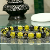 Peridot + OHM Mantra Prayer Focus Bead + Lava Stone + Ebony Wood Custom Size Round Smooth Stretch (8mm) Natural Gemstone Crystal Energy Bead Bracelet