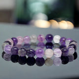 Fluorite - Purple Custom Size Round Smooth Stretch (8mm) Natural Gemstone Crystal Energy Bead Bracelet