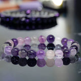 Fluorite - Purple Custom Size Round Smooth Stretch (8mm) Natural Gemstone Crystal Energy Bead Bracelet