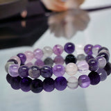 Fluorite - Purple Custom Size Round Smooth Stretch (8mm) Natural Gemstone Crystal Energy Bead Bracelet