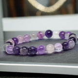 Fluorite - Purple Custom Size Round Smooth Stretch (8mm) Natural Gemstone Crystal Energy Bead Bracelet