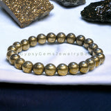 Pyrite - Iron Pyrite Round Smooth Stretch (8mm) Natural Gemstone Crystal Energy Bead Bracelet