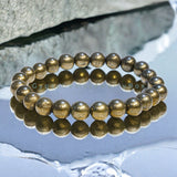 Pyrite - Iron Pyrite Round Smooth Stretch (8mm) Natural Gemstone Crystal Energy Bead Bracelet