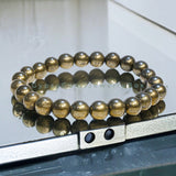 Pyrite - Iron Pyrite Round Smooth Stretch (8mm) Natural Gemstone Crystal Energy Bead Bracelet
