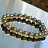 Pyrite - Iron Pyrite Round Smooth Stretch (8mm) Natural Gemstone Crystal Energy Bead Bracelet
