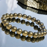 Pyrite - Iron Pyrite Round Smooth Stretch (8mm) Natural Gemstone Crystal Energy Bead Bracelet