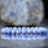Agate - Blue Lace Agate Chalcedony Custom Size Round Smooth Stretch (8mm) Natural Gemstone Crystal Energy Bead Bracelet