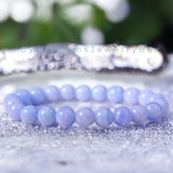 Agate - Blue Lace Agate Chalcedony Custom Size Round Smooth Stretch (8mm) Natural Gemstone Crystal Energy Bead Bracelet