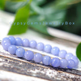 Agate - Blue Lace Agate Chalcedony Custom Size Round Smooth Stretch (8mm) Natural Gemstone Crystal Energy Bead Bracelet