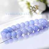 Agate - Blue Lace Agate Chalcedony Custom Size Round Smooth Stretch (8mm) Natural Gemstone Crystal Energy Bead Bracelet