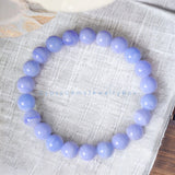 Agate - Blue Lace Agate Chalcedony Custom Size Round Smooth Stretch (8mm) Natural Gemstone Crystal Energy Bead Bracelet
