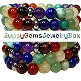 7 CHAKRA Custom Size Stainless Spacers Steel Round Smooth Stretch (8mm) Natural Gemstone Crystal Energy Bead Bracelet