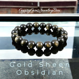 Obsidian - Gold Sheen Obsidian Custom Size Round Smooth Stretch (8mm) Natural Gemstone Crystal Energy Bead Bracelet