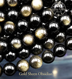Pyrite (Gold) + Gold Sheen Black Obsidian Round Smooth Stretch (8mm) Natural Gemstone Crystal Energy Bead Bracelet