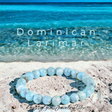 Larimar Dominican Caribbean Blue•Custom Size•Round Smooth Stretch (8mm) Natural Gemstone Crystal Energy Bead Bracelet