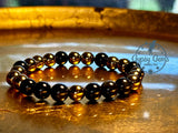 Pyrite (Gold) + Gold Sheen Black Obsidian Round Smooth Stretch (8mm) Natural Gemstone Crystal Energy Bead Bracelet