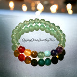 7 CHAKRA & Green Aventurine Silver, Custom Size Round Smooth Stretch Natural Gemstone Crystal Energy Bead Bracelet