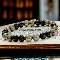 Pyrite + Black Obsidian Round Smooth Stretch (8mm) Natural Gemstone Crystal Energy Bead Bracelet