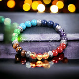 7 CHAKRA Custom Size Multicolor Rainbow Round Smooth Stretch Silver (8mm) Natural Gemstone Crystal Energy Bead Bracelet