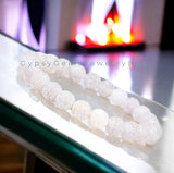 Agate•White•Weathered Crackled Matte Frost•Custom Size•Rustic Round Stretch (8mm) Natural Gemstone Crystal Energy Bead Bracelet