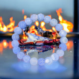 Agate - Dream Fire Agate Blue•Dragon’s Vein•Crackled Weathered Matte Frost•Custom Size•Rustic Round Stretch (8mm) Natural Gemstone Crystal Energy Bead Bracelet