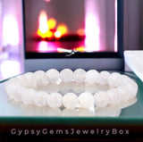 Agate•White•Weathered Crackled Matte Frost•Custom Size•Rustic Round Stretch (8mm) Natural Gemstone Crystal Energy Bead Bracelet