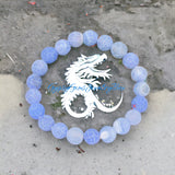 Agate - Dream Fire Agate Blue•Dragon’s Vein•Crackled Weathered Matte Frost•Custom Size•Rustic Round Stretch (8mm) Natural Gemstone Crystal Energy Bead Bracelet