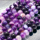 Agate - Banded Botswana Stripe Purple Agate Custom Size Round Smooth Stretch (8mm) Natural Gemstone Crystal Energy Bead Bracelet