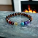 7 CHAKRA & Tiger’s Eye Yellow Golden Brown Custom Size Silver Spacers Round Smooth Stretch Natural Gemstone Crystal Energy Bead Bracelet